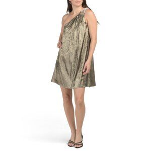 JEWEL BY BADGLEY MISCHKA Gold Crystal Embellished One Shoulder Mini Dress